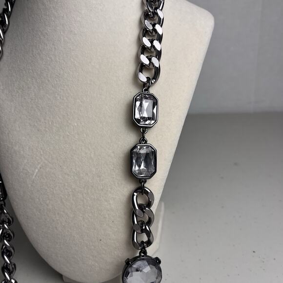 Chicos Chunky Gunmetal Chain Necklace Large Gems Statement Jewelry Bold 36 - 40" - Picture 4 of 16